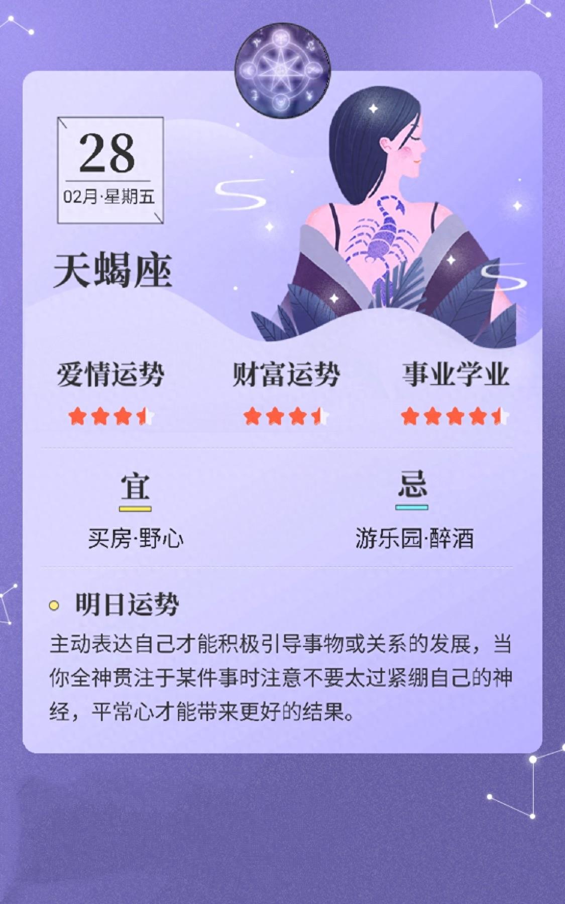 星座日历:2月28日,十二星座爱情、金钱、事业学业运势分析