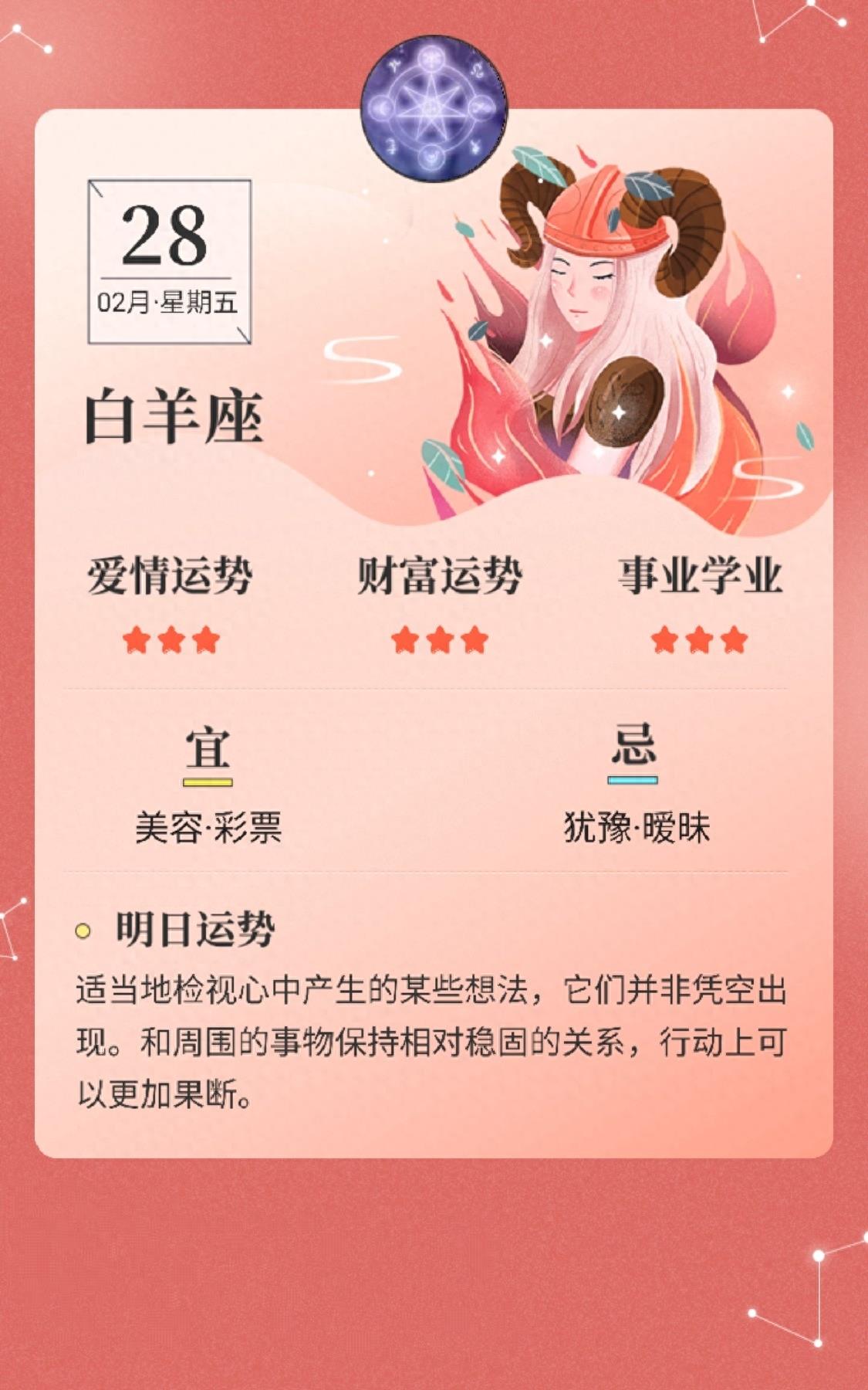 星座日历:2月28日,十二星座爱情、金钱、事业学业运势分析