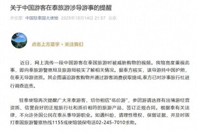​中国游客在泰国旅游时被威胁购物，中使馆通报：该导游持中国护照，在泰无导游